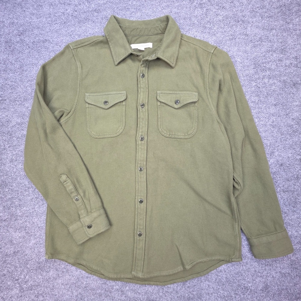 Outerknown Blanket Shirt Mens Large Green Organic Cotton Heavy Twill Button Up